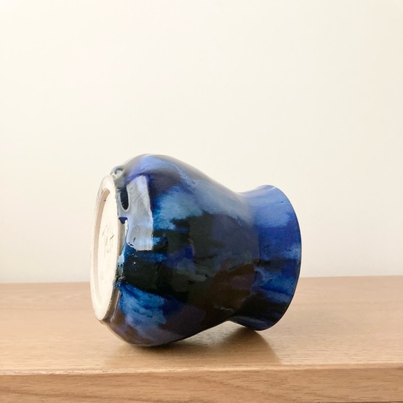 studio pottery artisan blue drip glaze hand thrown crafted vessel vase planter - Picture 5 of 11
